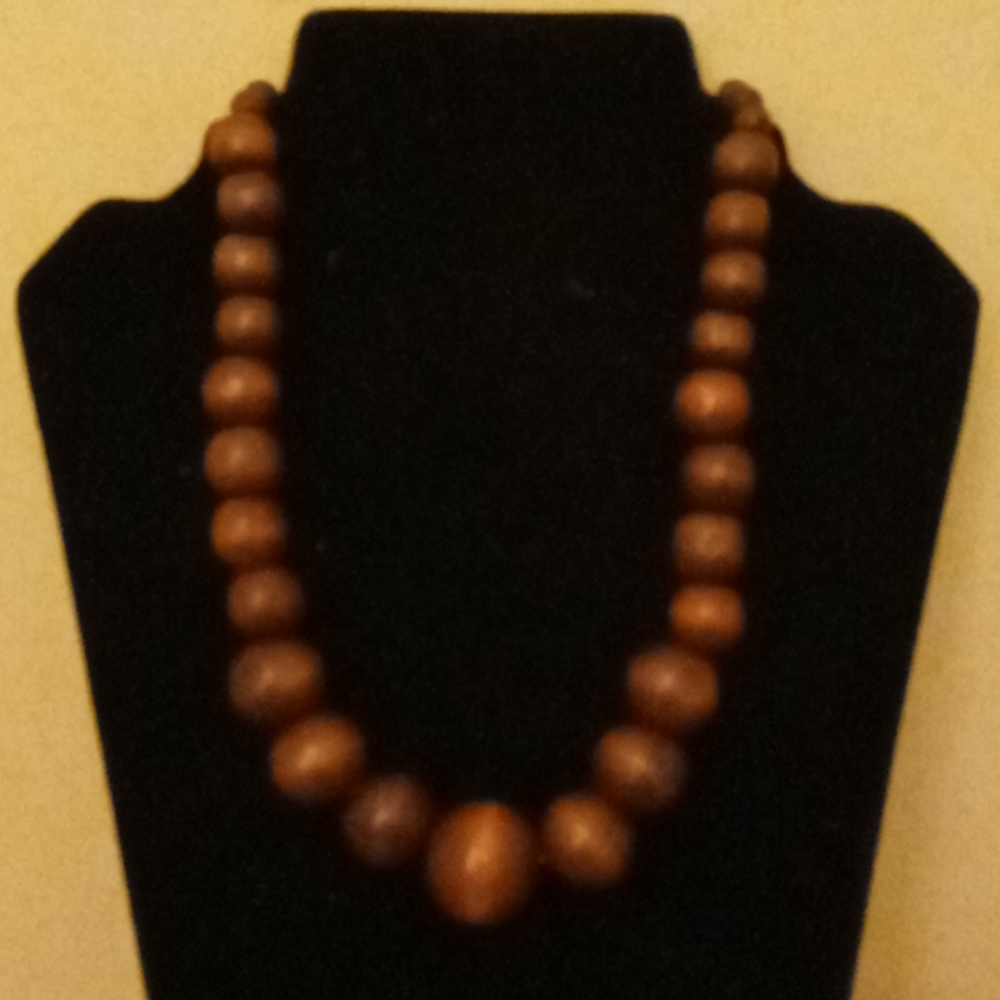 Wood Round Beaded Necklace Retro